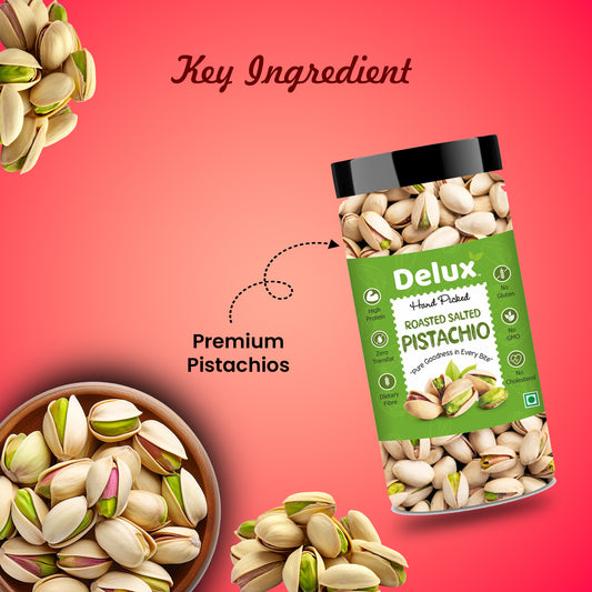 Delux Foods Premium Californian Roasted & Salted Pistachios 250g & 500g | Pista Dry Fruit | Rich In Protein, Phosphorus, Premium Nut