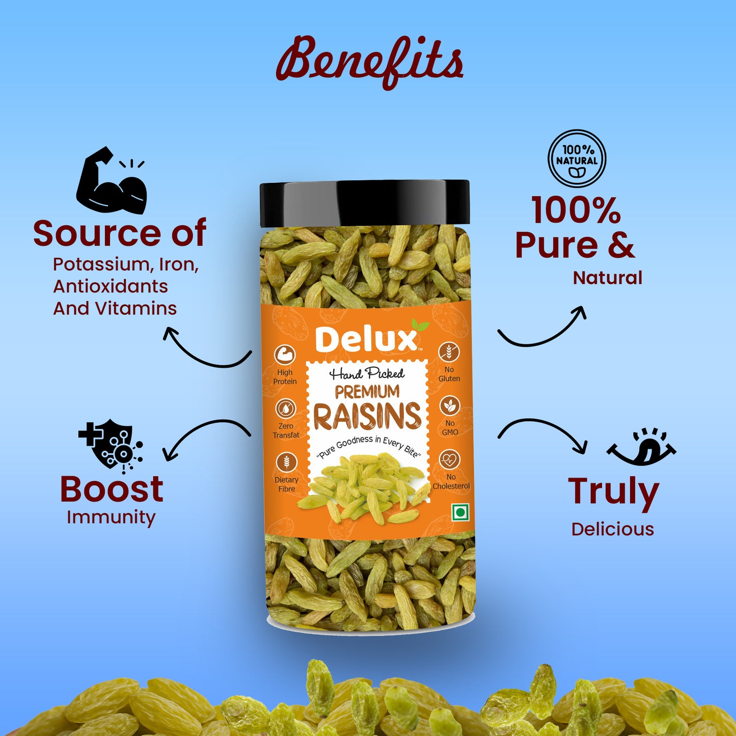 Delux Foods Dry fruits combo pack of Pistachios Almonds Cashews Green Raisins| Kaju Badam Pista Kishmish 600 gm (4 x 150 gm)
