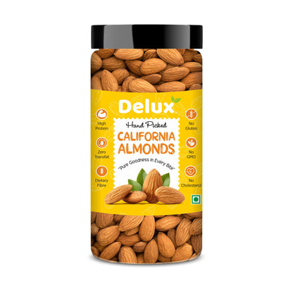 Delux Foods 100% Natural Premium California Almonds 250g & 500g| Premium Badam Giri | High in Fiber | Rich in Protein