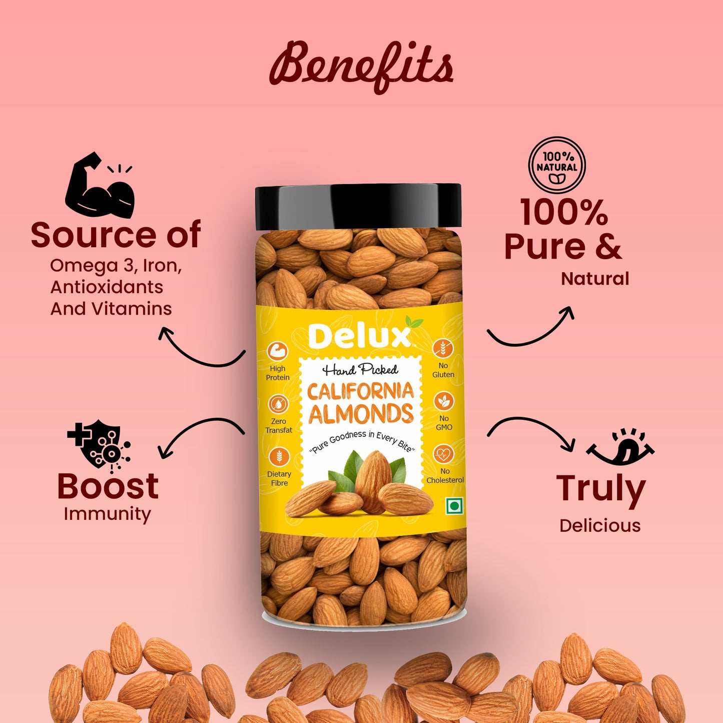 Delux Foods Dry fruits combo pack of Pistachios Almonds Cashews Green Raisins| Kaju Badam Pista Kishmish 600 gm (4 x 150 gm)