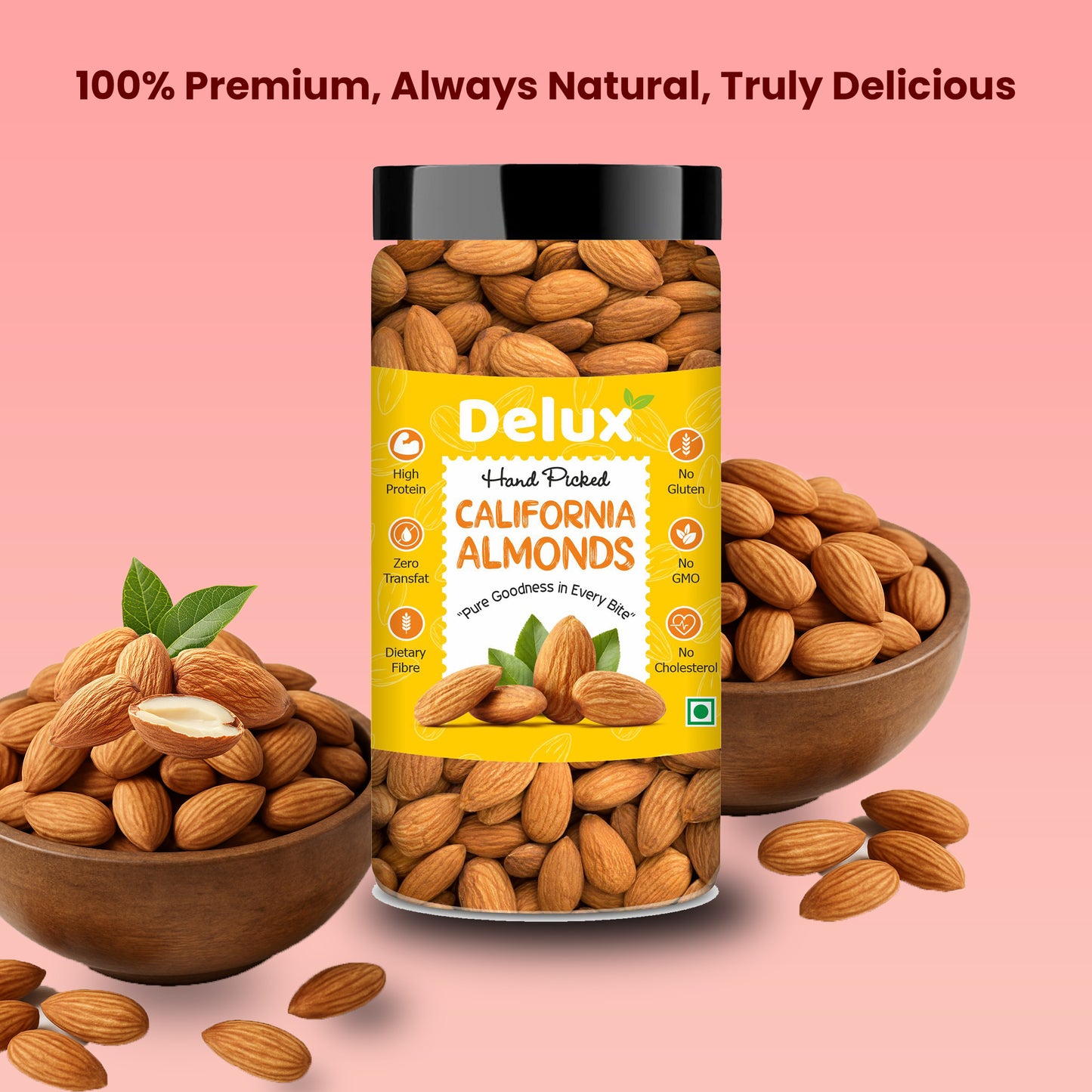 Delux Foods 100% Natural Premium California Almonds 250g & 500g| Premium Badam Giri | High in Fiber | Rich in Protein
