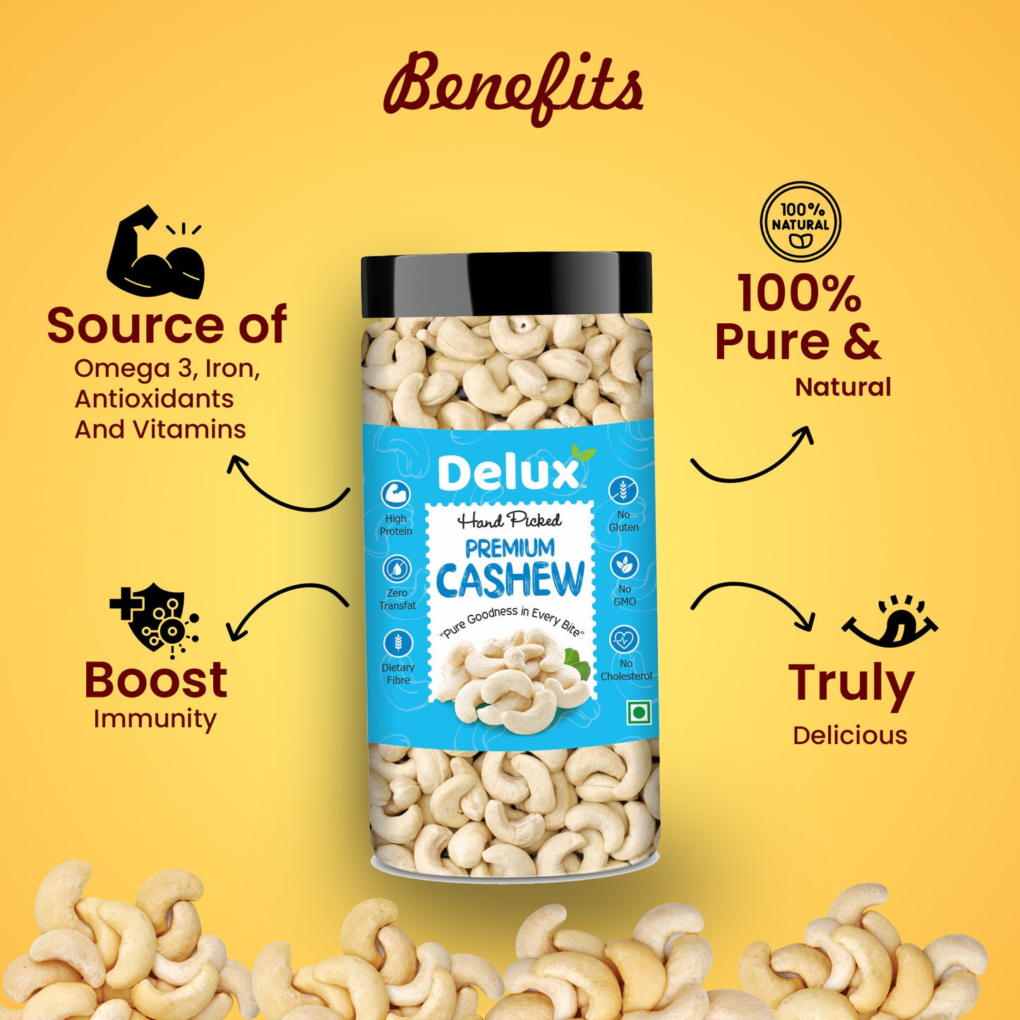 Delux Foods Dry fruits combo pack of Pistachios Almonds Cashews Green Raisins| Kaju Badam Pista Kishmish 600 gm (4 x 150 gm)