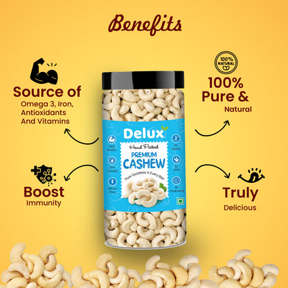 Delux Foods Dry fruits combo pack of Pistachios Almonds Cashews Green Raisins| Kaju Badam Pista Kishmish 600 gm (4 x 150 gm)