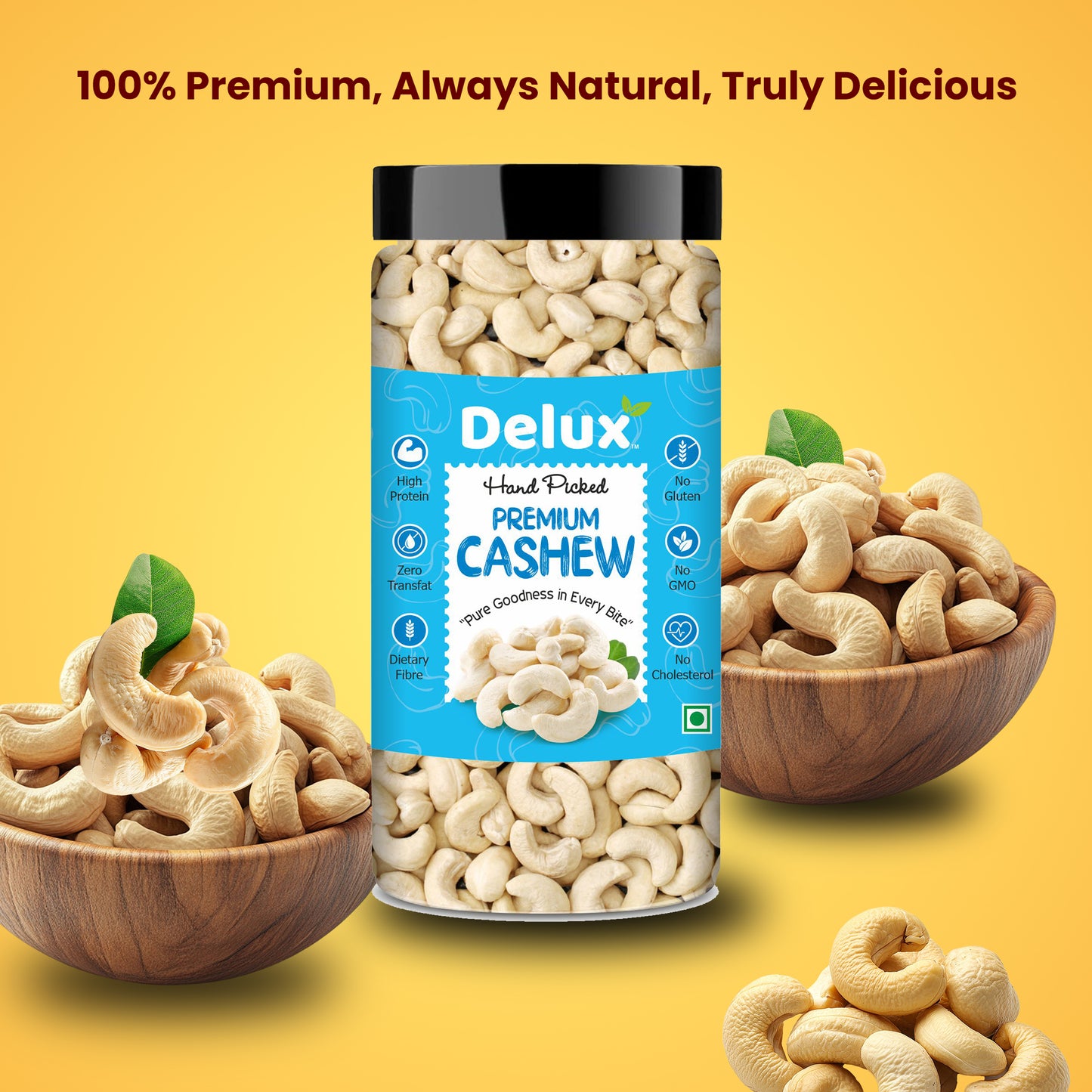 Delux Foods Pure Cashews Whole/Kaju, 250g & 500g, Nutritious & Delicious, Rich in Protein, Crunchy Nuts