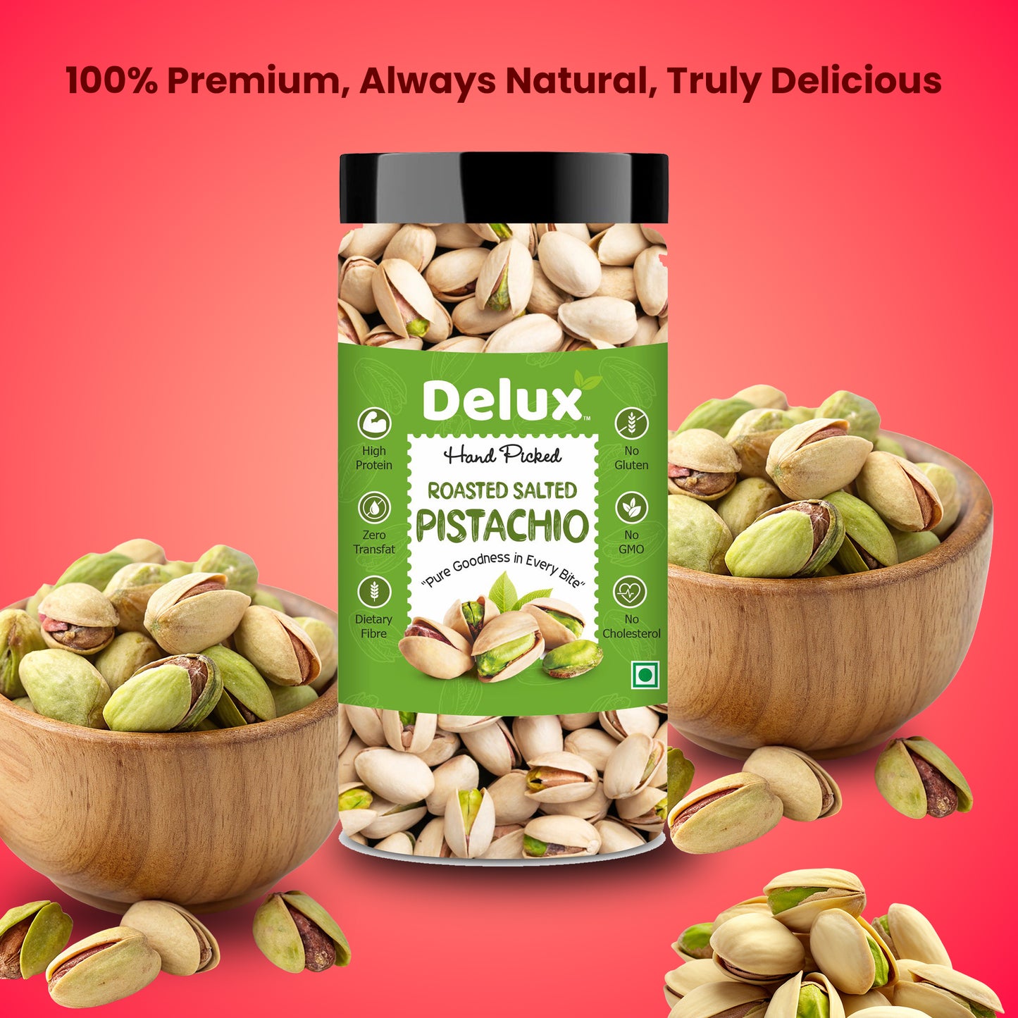 Delux Foods Premium Californian Roasted & Salted Pistachios 250g & 500g  | Pista Dry Fruit | Rich In Protein, Phosphorus, Premium Nut