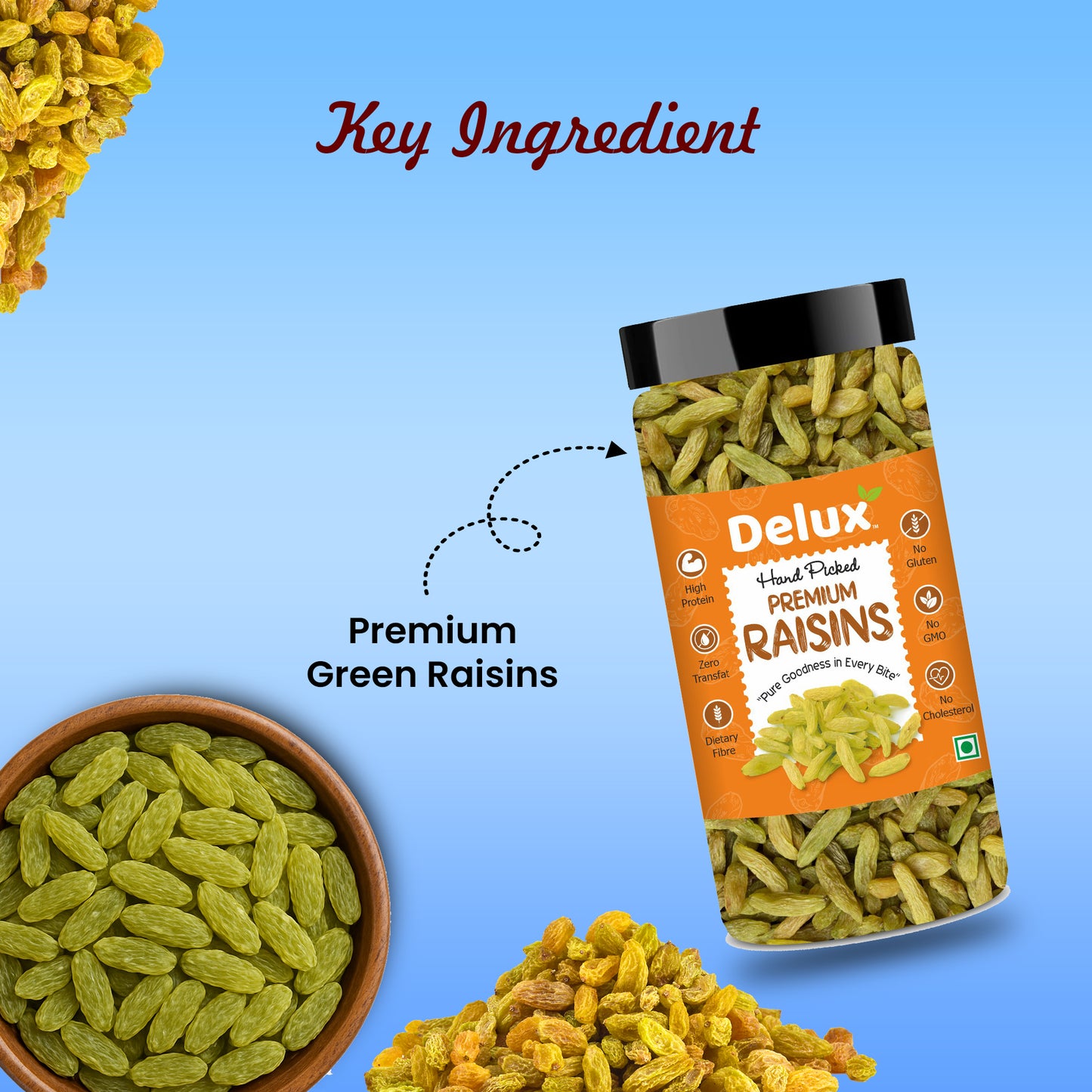 Premium Raisins | Seedless | 100% Pure | Source of Potassium | Long in Size | Upto 20 Quality Parameters Tested | 250g / 500g