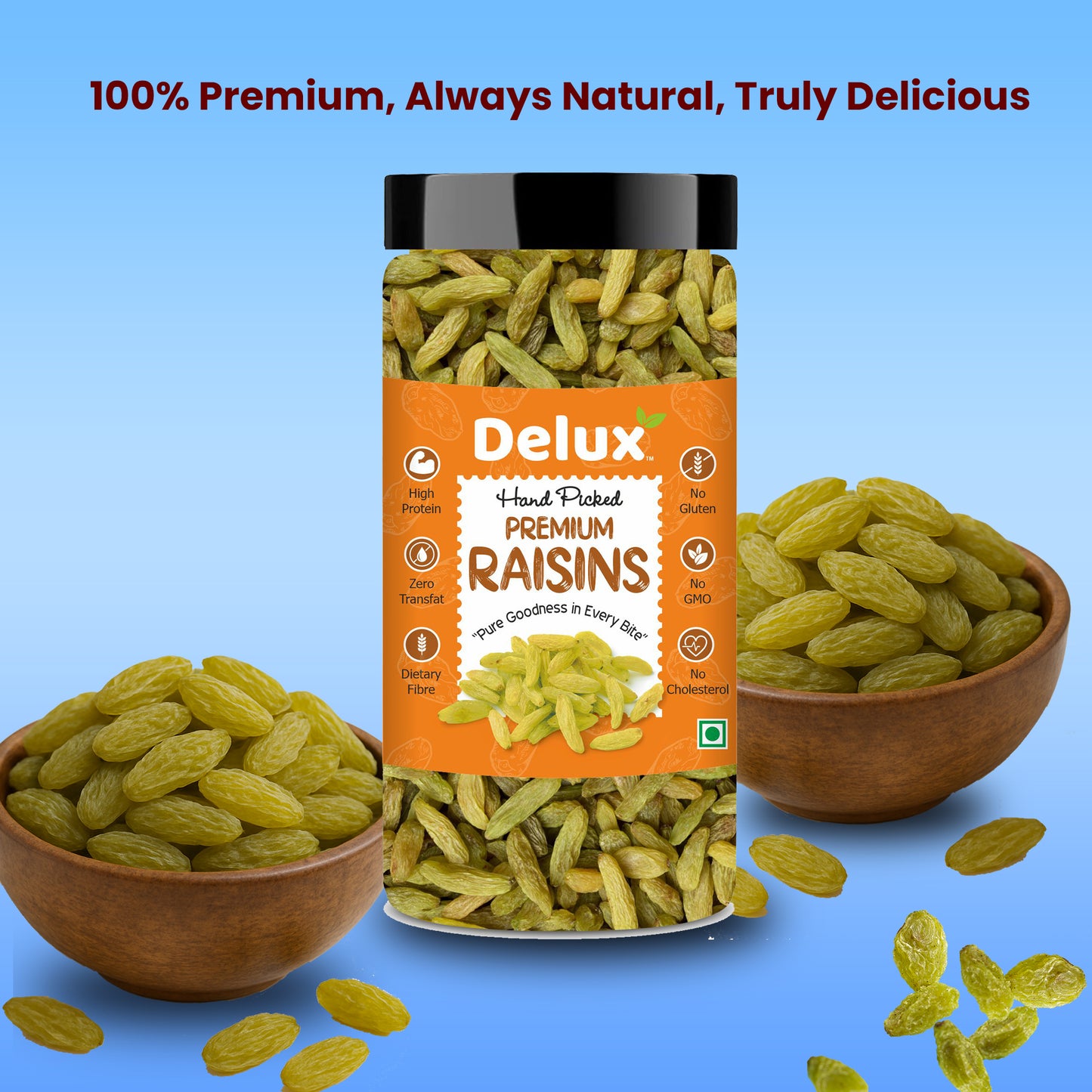 Premium Raisins | Seedless | 100% Pure | Source of Potassium | Long in Size | Upto 20 Quality Parameters Tested | 250g / 500g