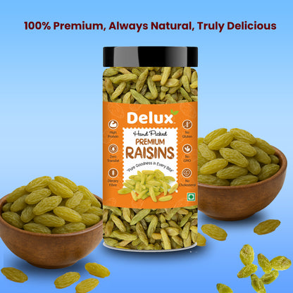 Premium Raisins | Seedless | 100% Pure | Source of Potassium | Long in Size | Upto 20 Quality Parameters Tested | 250g / 500g