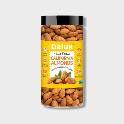 Delux Foods 100% Natural Premium California Almonds 250g & 500g| Premium Badam Giri | High in Fiber | Rich in Protein