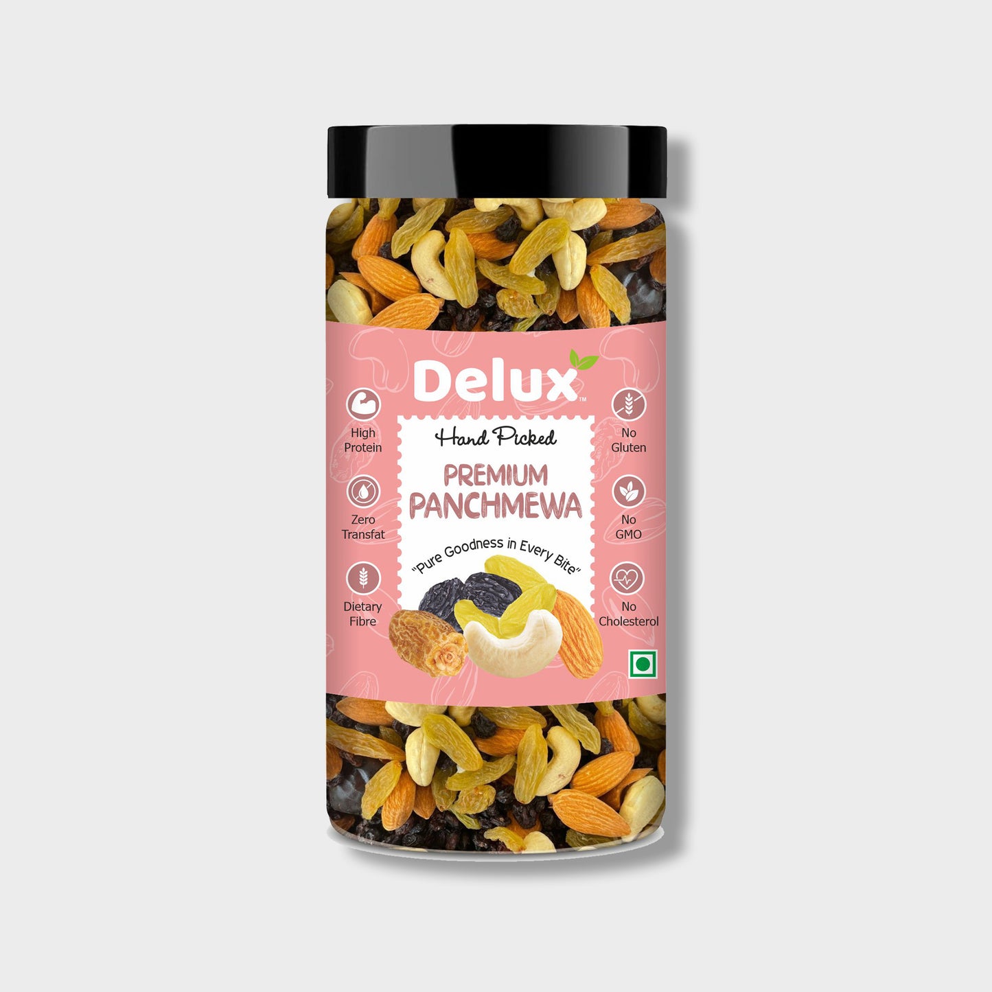 Delux Foods Panchmeva Dry Fruits Mix, 500g & 250g | Healthy Snacks Mixed Nuts Almonds, Cashews, Dates, Raisins